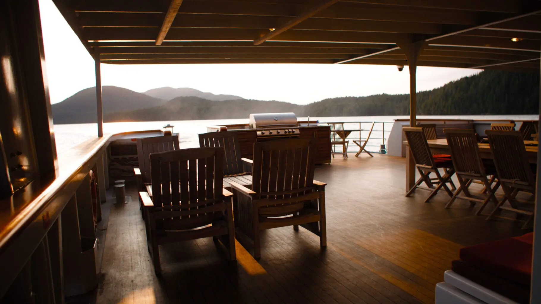 Mabey Ski catamaran deck with mountain views