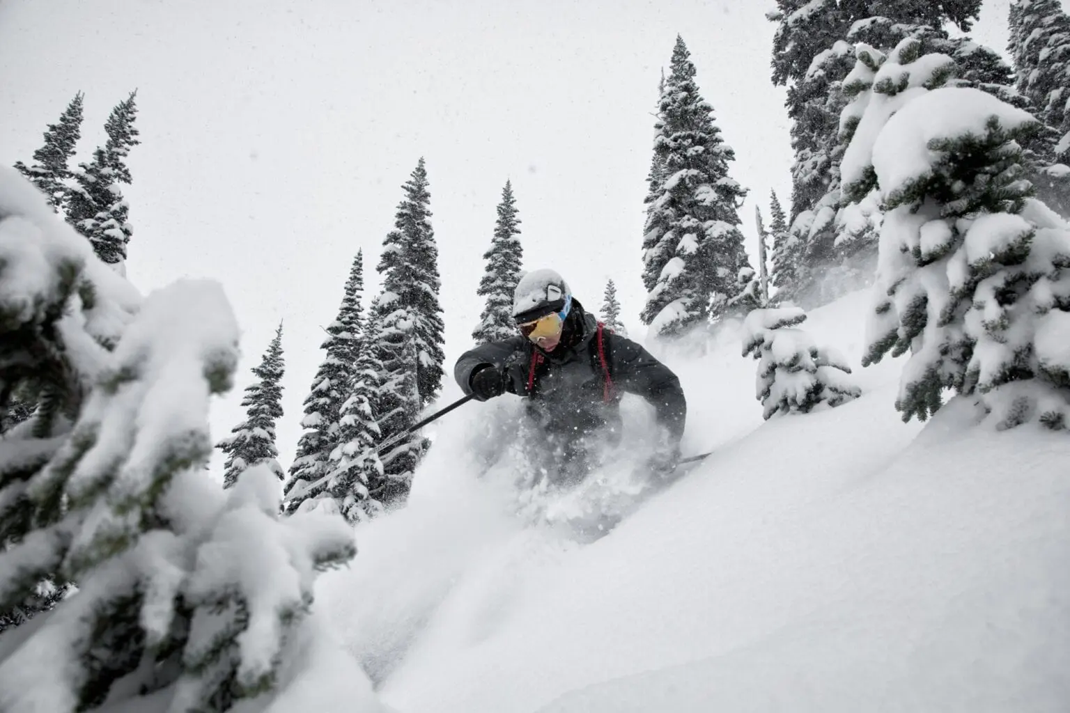 Ben Cooke Powder Turn Action Shot on Mabey Ski Adventure